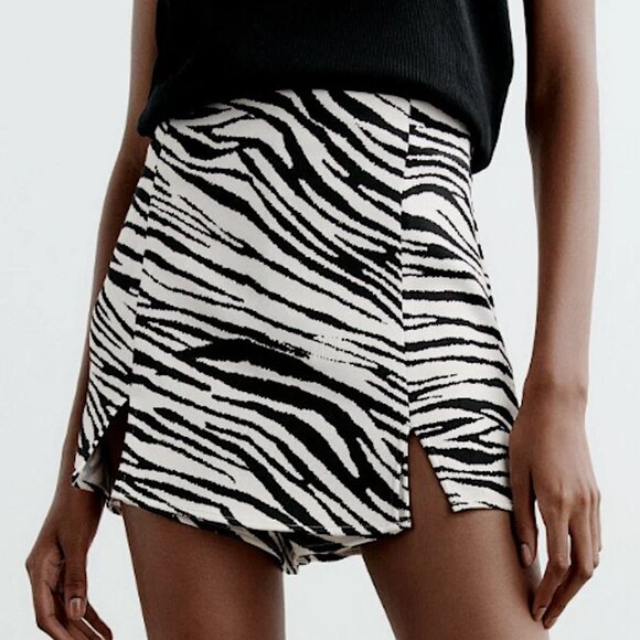 Zara Pants - ZARA Zebra Print Split Satin Effect Skort (Size M) – NWT